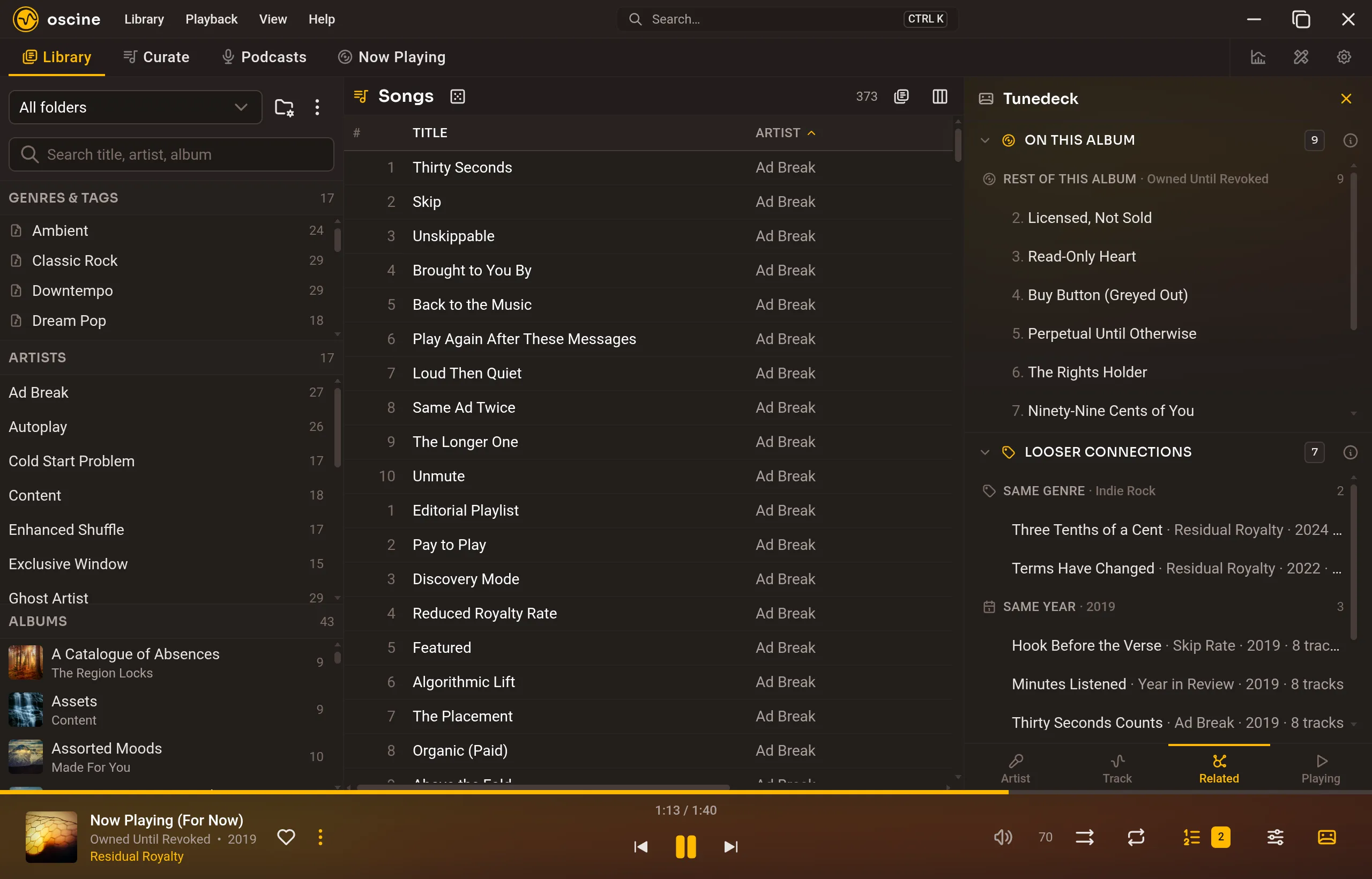 The right-hand drawer on Related, listing the rest of the album and looser matches.