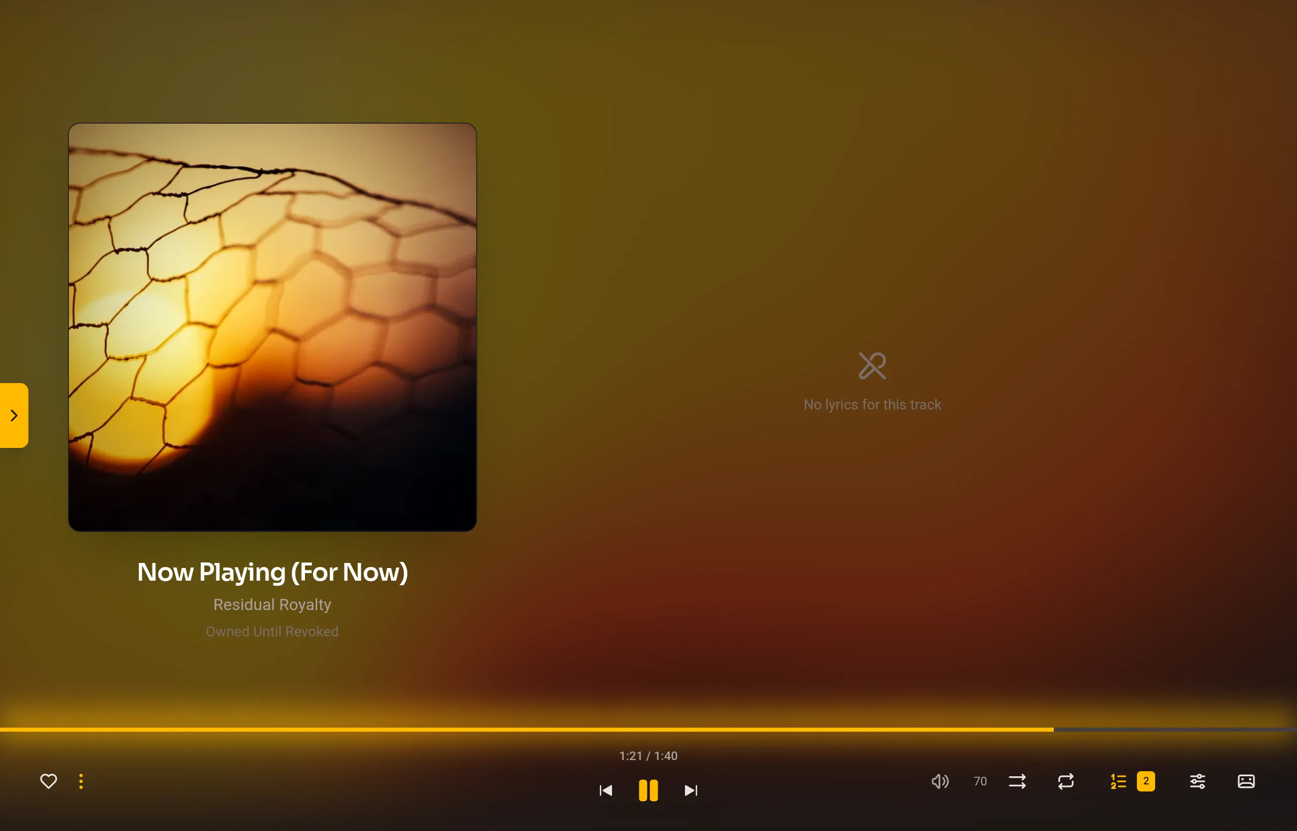 Fullscreen Now Playing with the title bar and transport dropped.